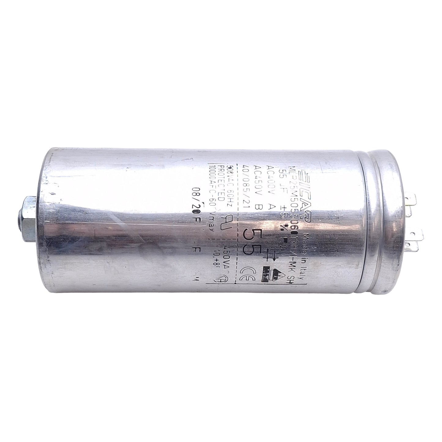 Used Icar MLR25M5055060138/I-MK Motor Run Capacitor, 55µF, 400/450VAC, +/- 5%