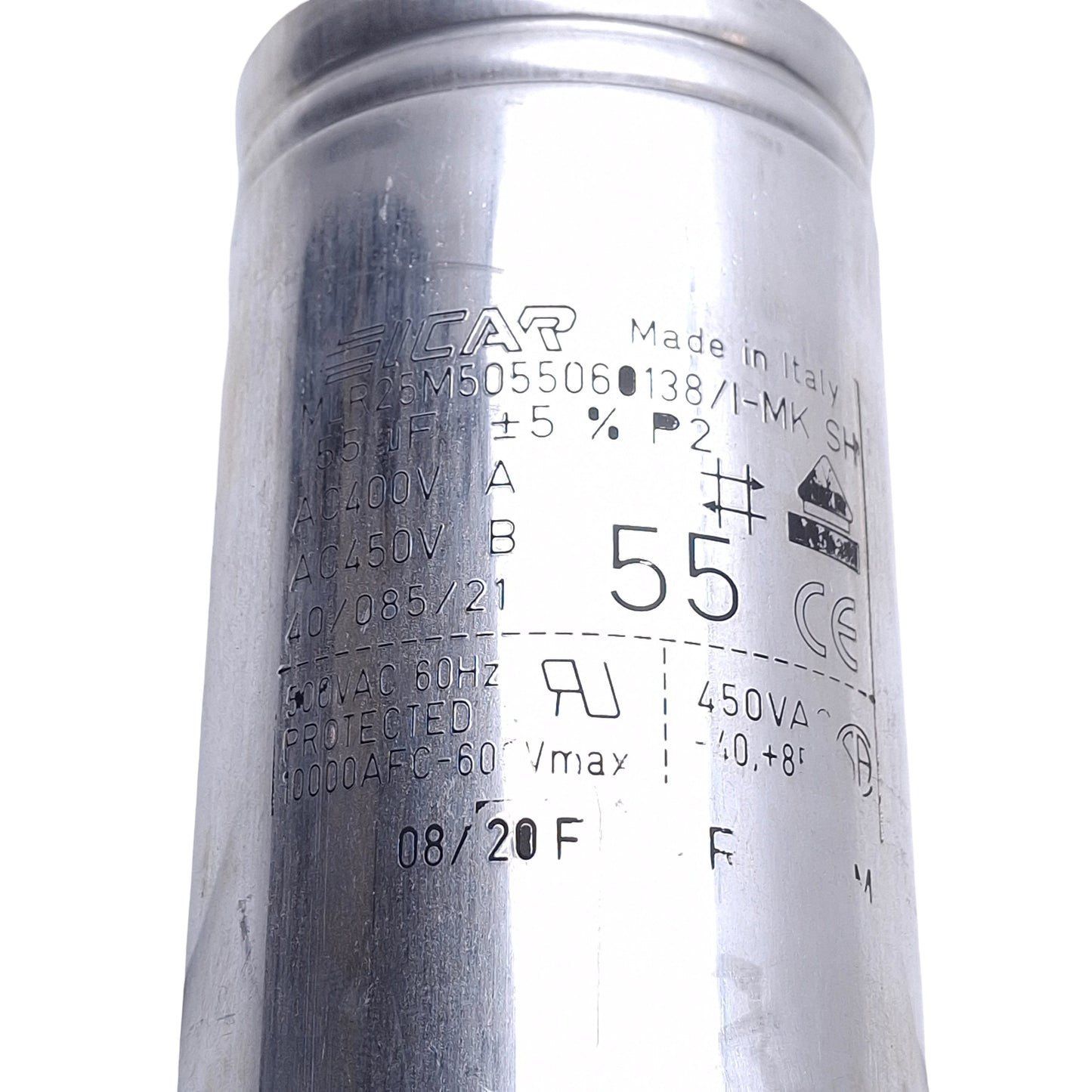 Used Icar MLR25M5055060138/I-MK Motor Run Capacitor, 55µF, 400/450VAC, +/- 5%