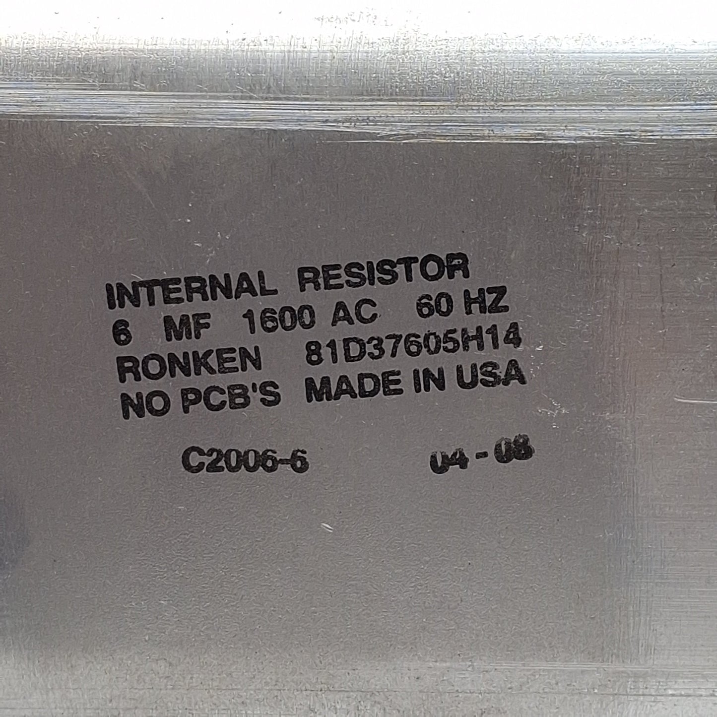 Used Ronken 81D37605H14 Film-Paper Capacitor, 6MF, 1600VAC 60Hz, Spade Terminals