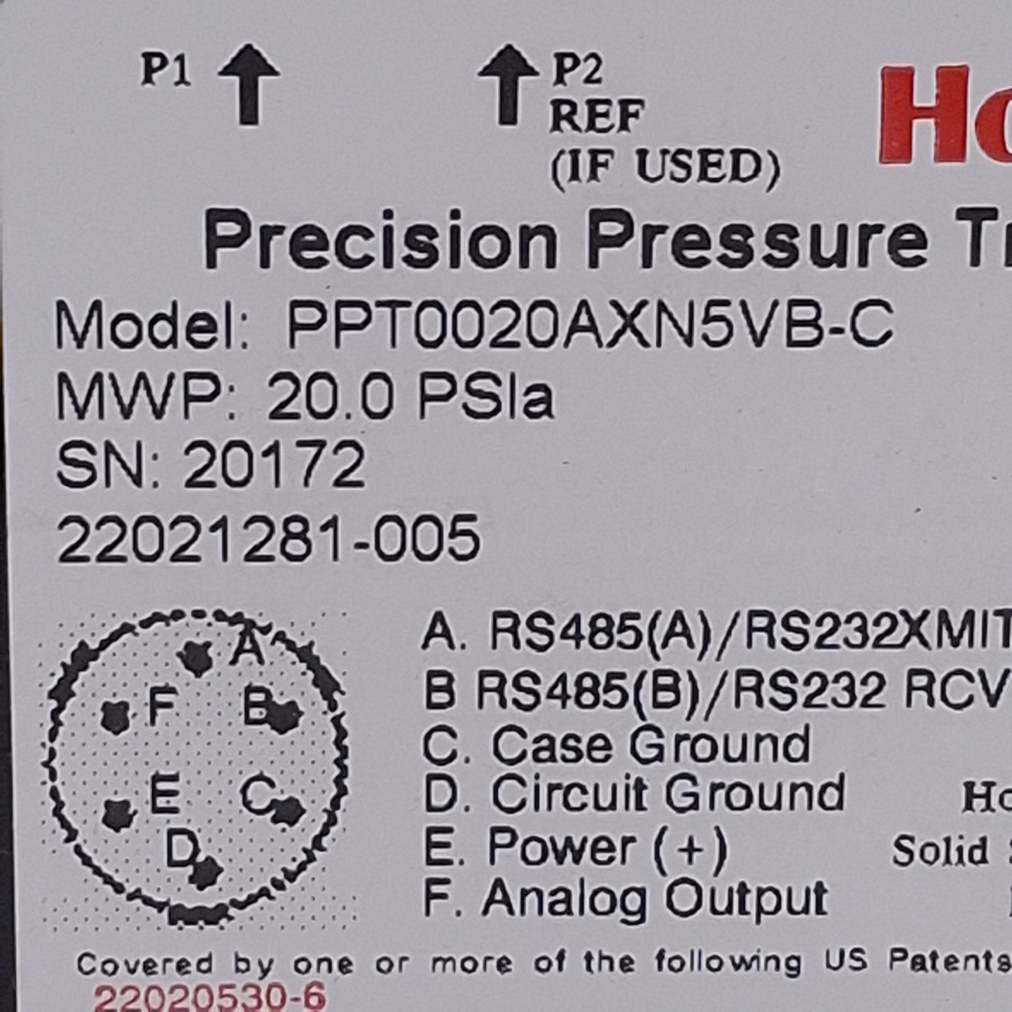 New – Open box Honeywell PPT0020AXN5VB-C Precision Pressure Transducer 20psi, 0-5V Analog