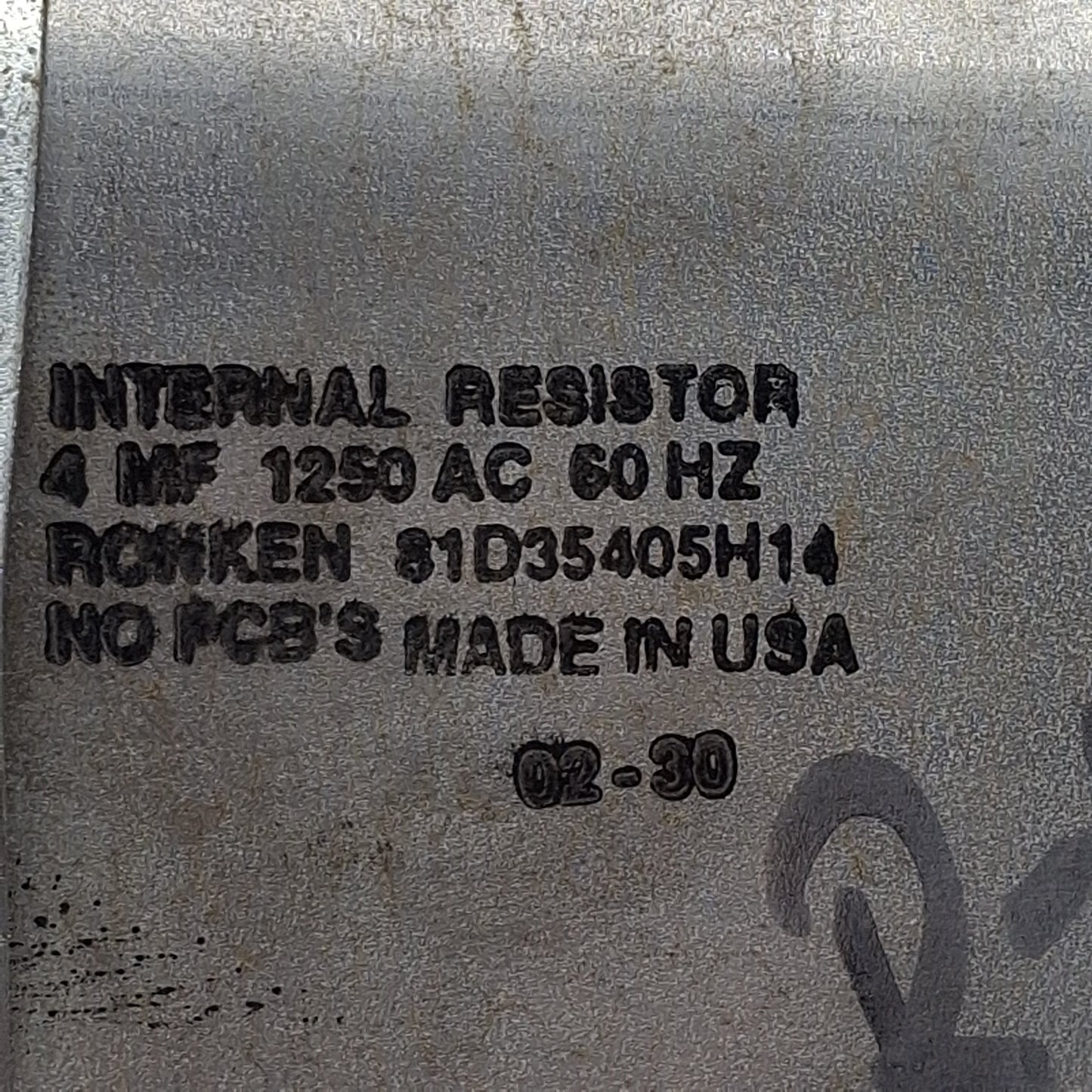 Used Ronken 81D35405H14 Film-Paper Capacitor, 4MF, 1250VAC 60Hz, Spade Terminals