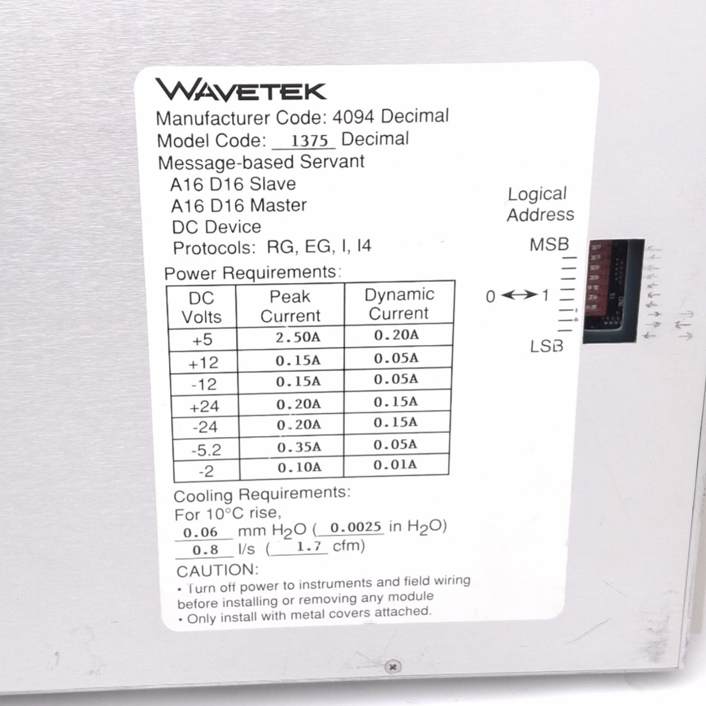 Used Wavetek 1375 Arbitrary Waveform Generator VXIbus Module, 20MHz Max, +-24VDC