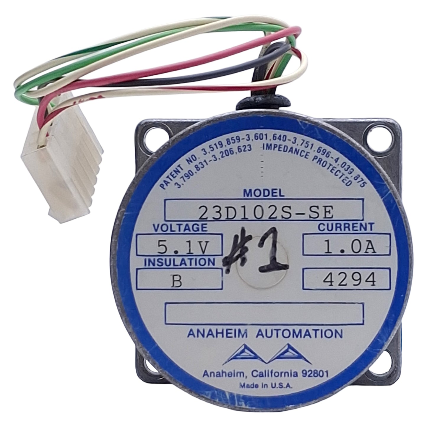 Used Anaheim Automation 23D102S-SE Stepper Motor ø0.25in, 5.1VDC 1A, NEMA 23