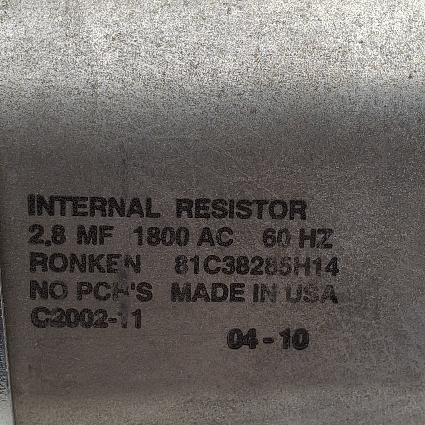Used Ronken 81C38285H14 Film-Paper Capacitor, 2.8MF, 1800VAC 60Hz, Spade Terminals