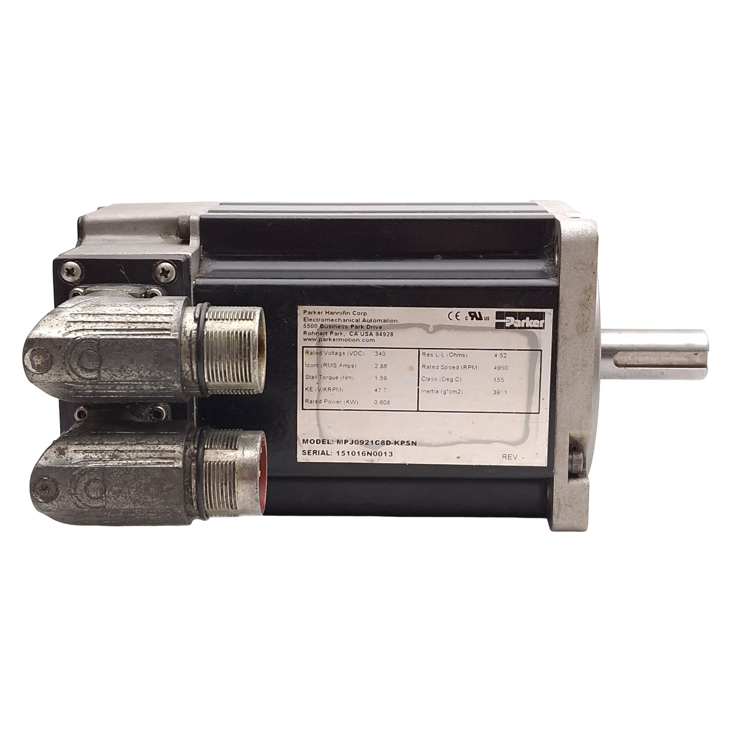 Used Parker MPJ0921C8D-KPSN Servo Motor, 0.608kW, 230VAC, ø16mm Shaft, 3.5in Flange
