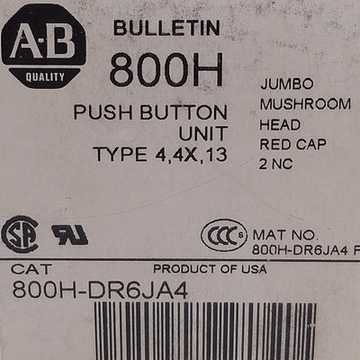 Used Allen Bradley 800H-DR6JA4 Jumbo Red Mushroom Momentary Pushbutton Switch 2NC