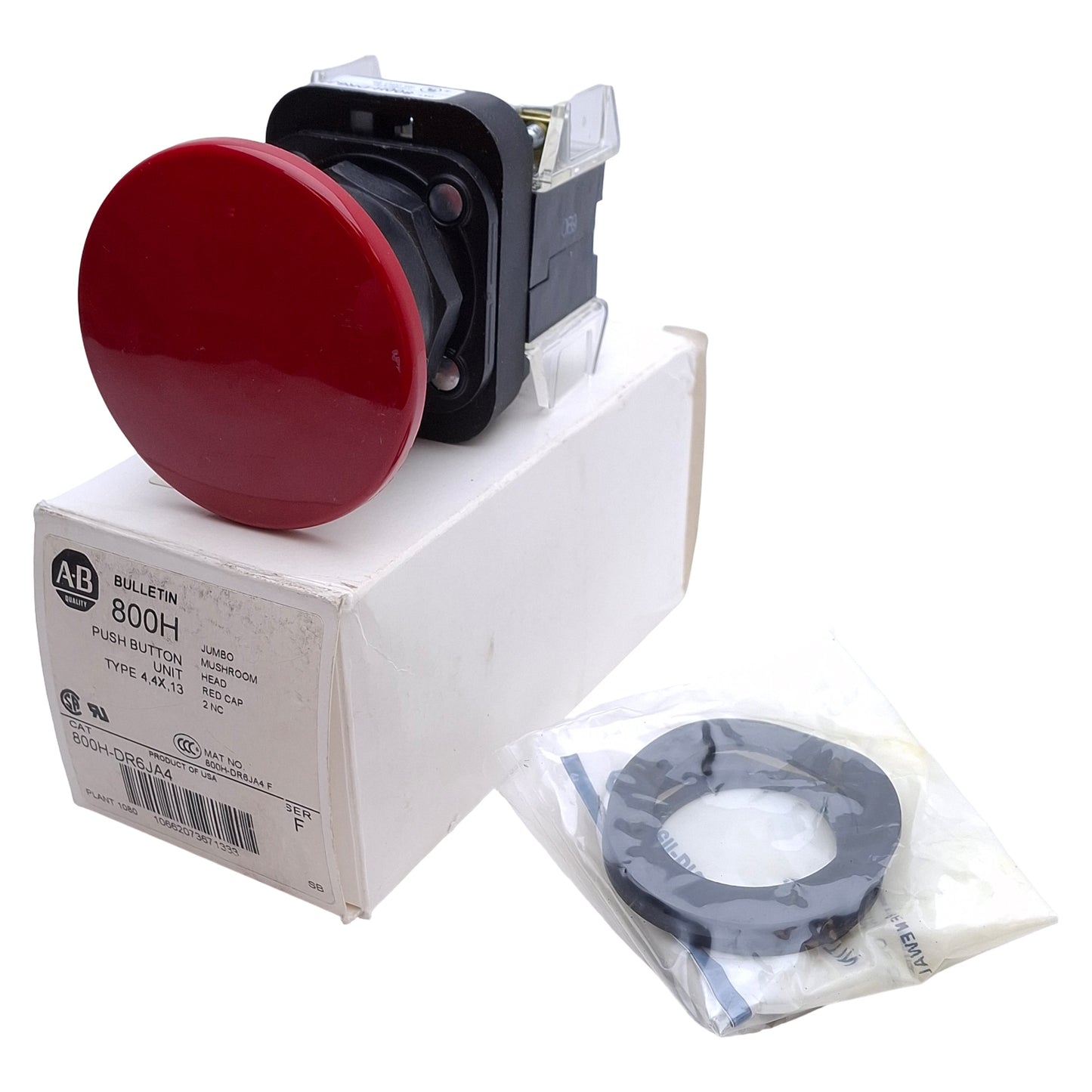 Used Allen Bradley 800H-DR6JA4 Jumbo Red Mushroom Momentary Pushbutton Switch 2NC
