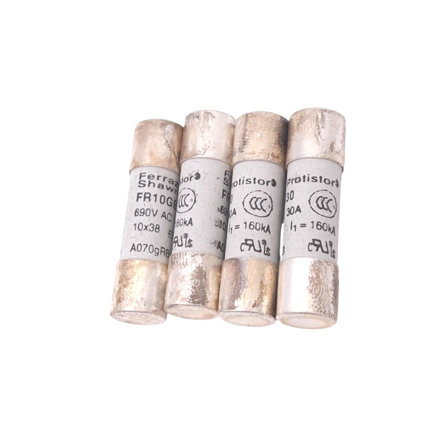 Used Lot of 4 Ferraz Shawmut FR10GB69V30 Protistor Fuses, 30A 690VAC, 10x38mm