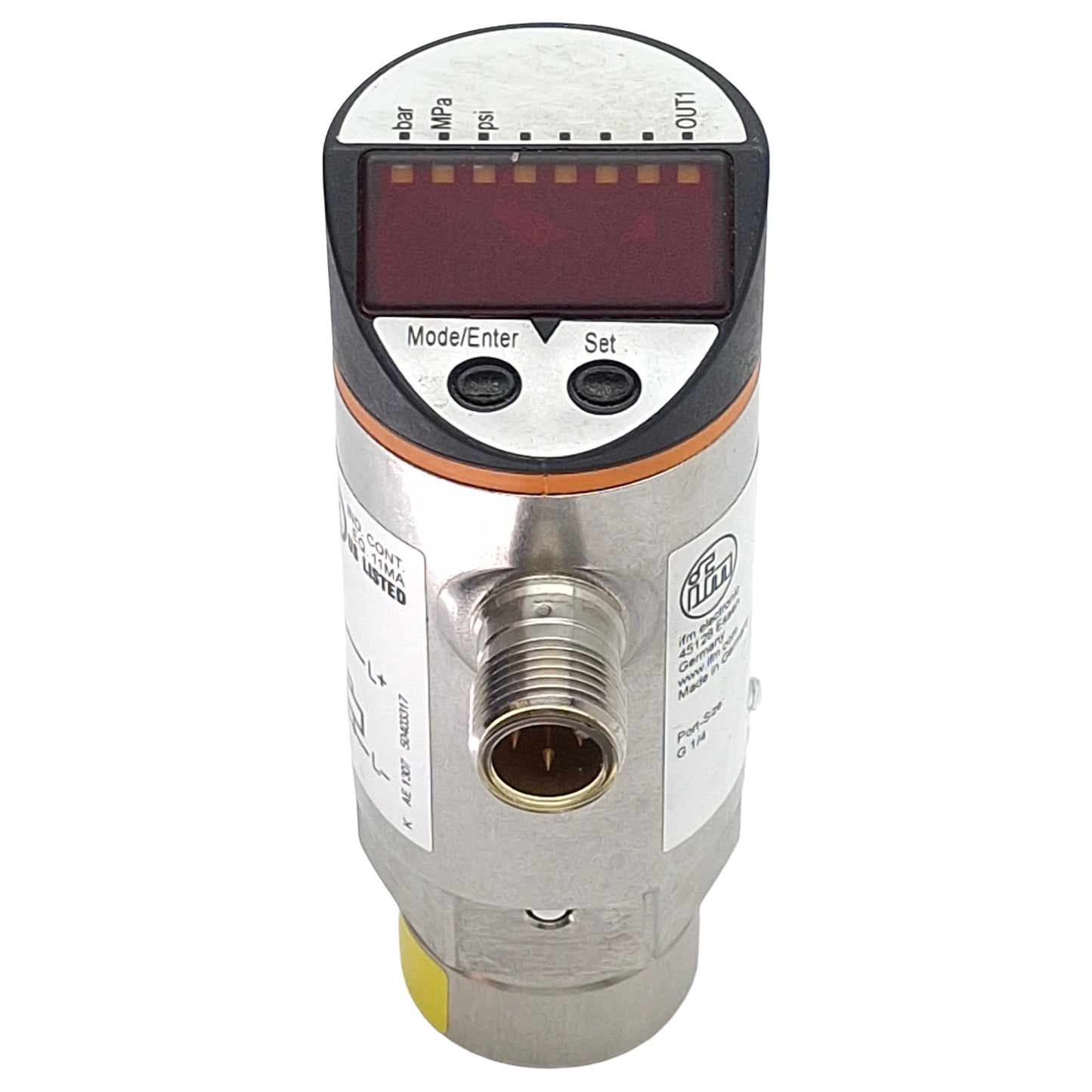 Used IFM PN5004 Pressure Sensor, PNP NO/NC, -1~10bar Range, 18-36VDC, G1/4, 4-Pin M12