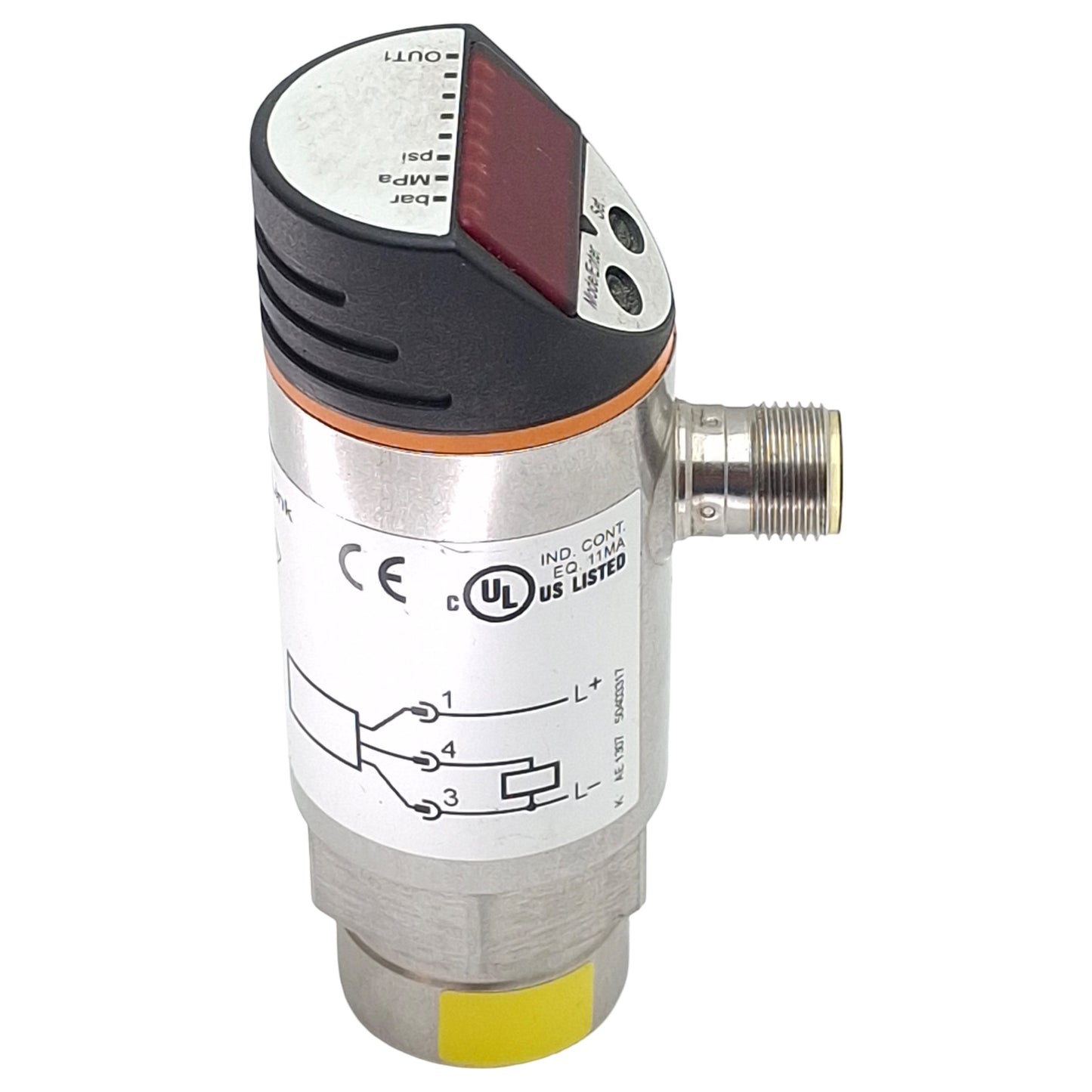 Used IFM PN5004 Pressure Sensor, PNP NO/NC, -1~10bar Range, 18-36VDC, G1/4, 4-Pin M12