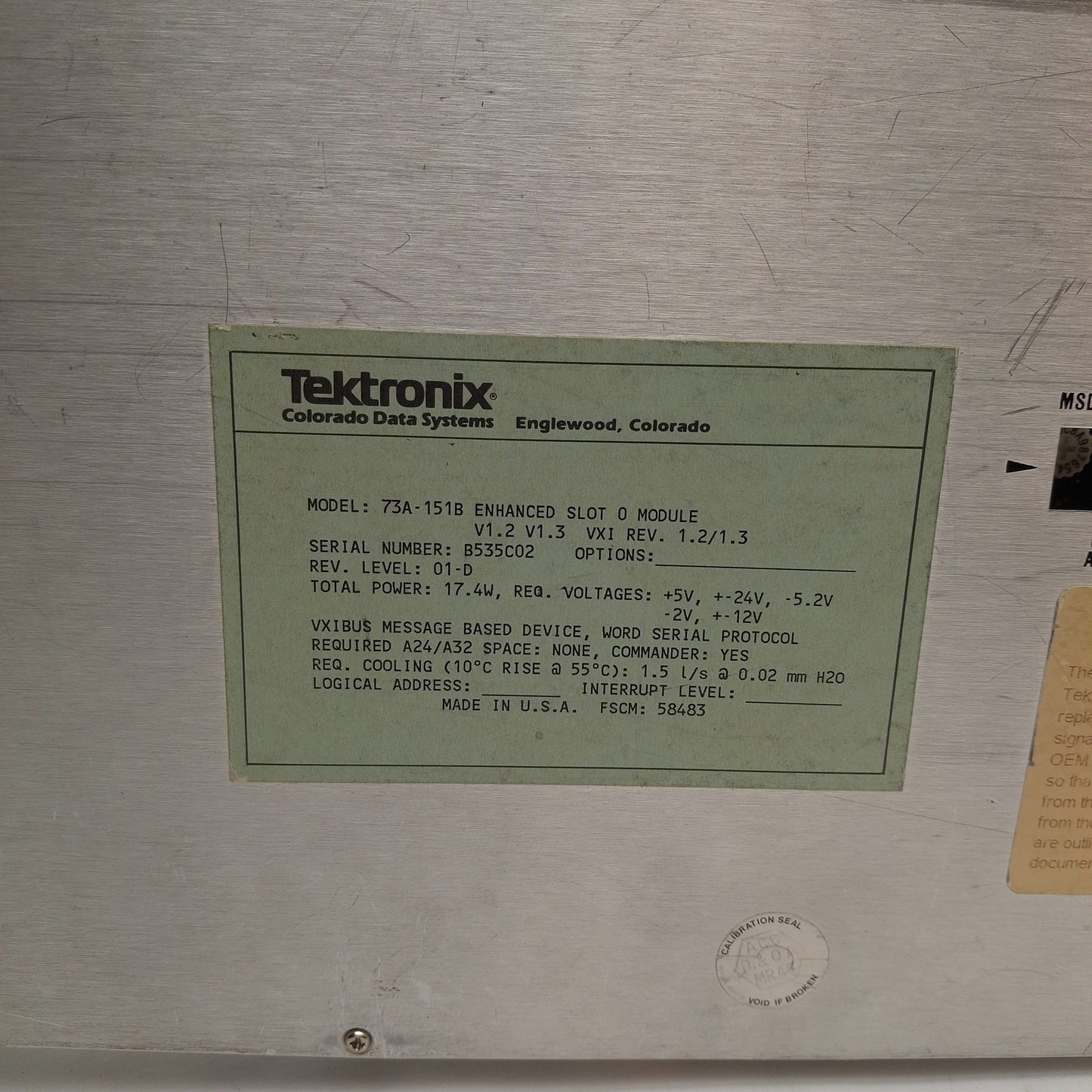 Used Tektronix 73A-151B Enhanced Slot 0 PLC Module, GPIB IEEE-488