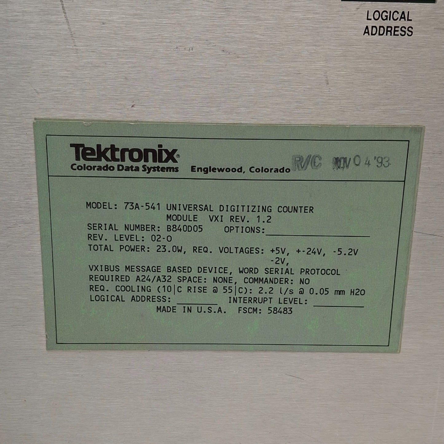 Used Tektronix 73A-541 Digitizing Counter, 2-Channel Input, 1µs/1 Event Resolution