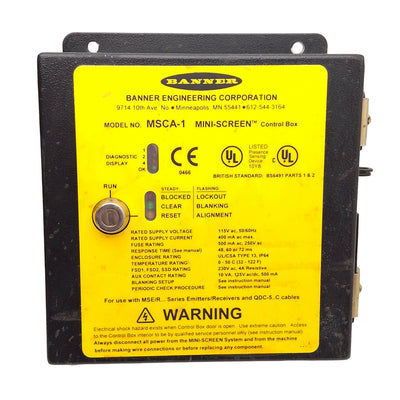 Used Banner MSCA-1 MINI-SCREEN Control Box, 115VAC, 48/60/72ms Response *No Key*