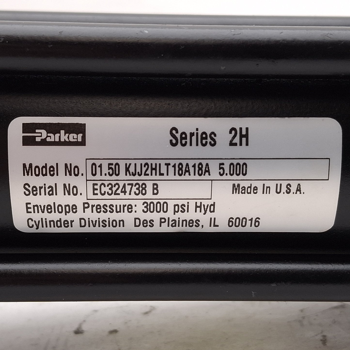Used Parker 01.50 KJJ2HLT18A18A 5.000 Hydraulic Cylinder, ø1.5in Bore, 5in Stroke