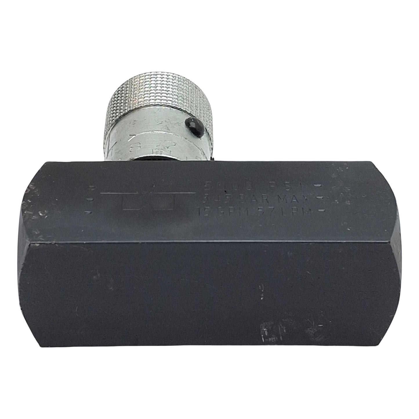 Used Parker F800S In-Line Flow Control Valve 5000psi, 1/2in x 1/2in Female NPT, 15gpm