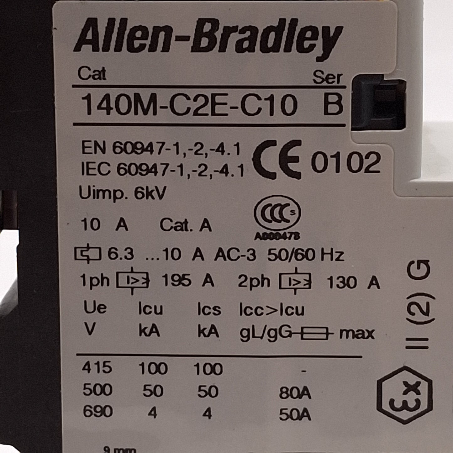 Used Allen Bradley 140M-C2E-C10 Motor Protection Circuit Breaker w/ Handle, 6.3-10A