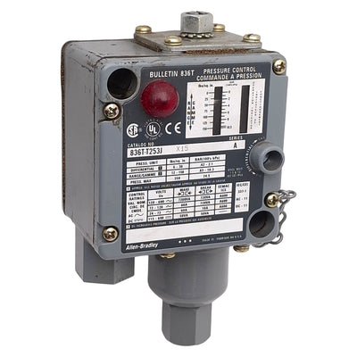 Used Allen Bradley 836T-T253JX15 Pressure Control Switch, 350psi, 1/4 & 3/8in NPT