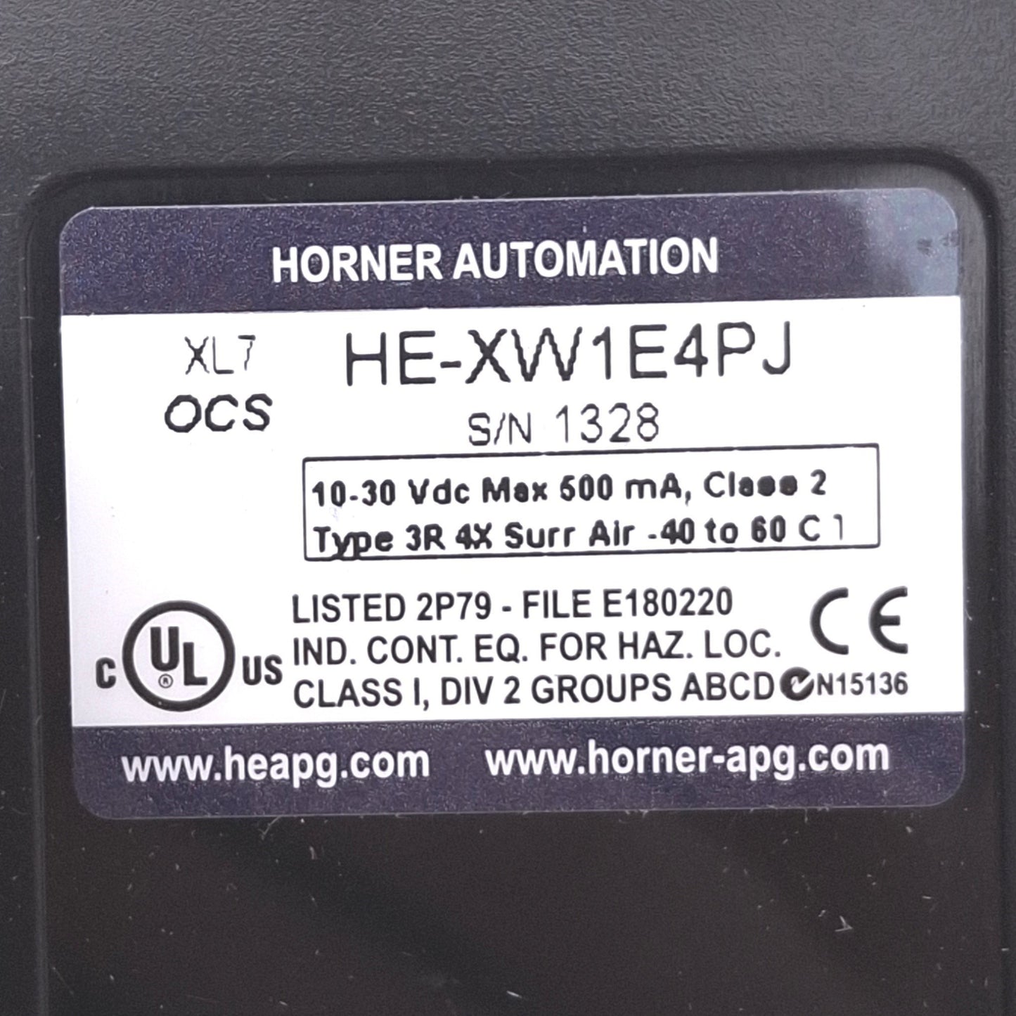 Used Horner HE-XW1E4PJ XL7 Operator Control Station, 7in Color Touchscreen, 10-30VDC