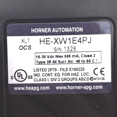 Used Horner HE-XW1E4PJ XL7 Operator Control Station, 7in Color Touchscreen, 10-30VDC