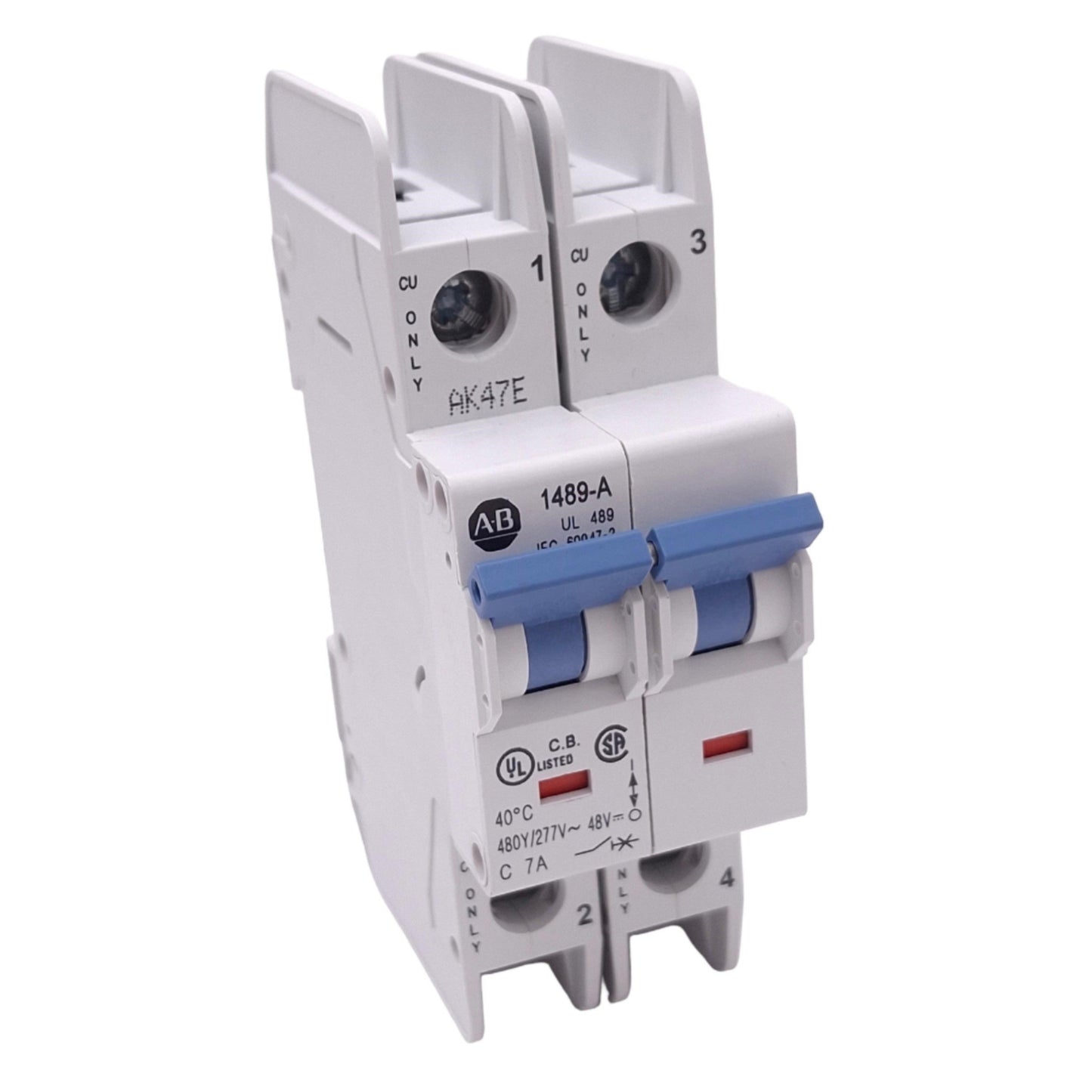 Used Allen Bradley 1489-A2C070 Circuit Breaker, 2-Pole 7A, 480Y/277VAC 48VDC Max