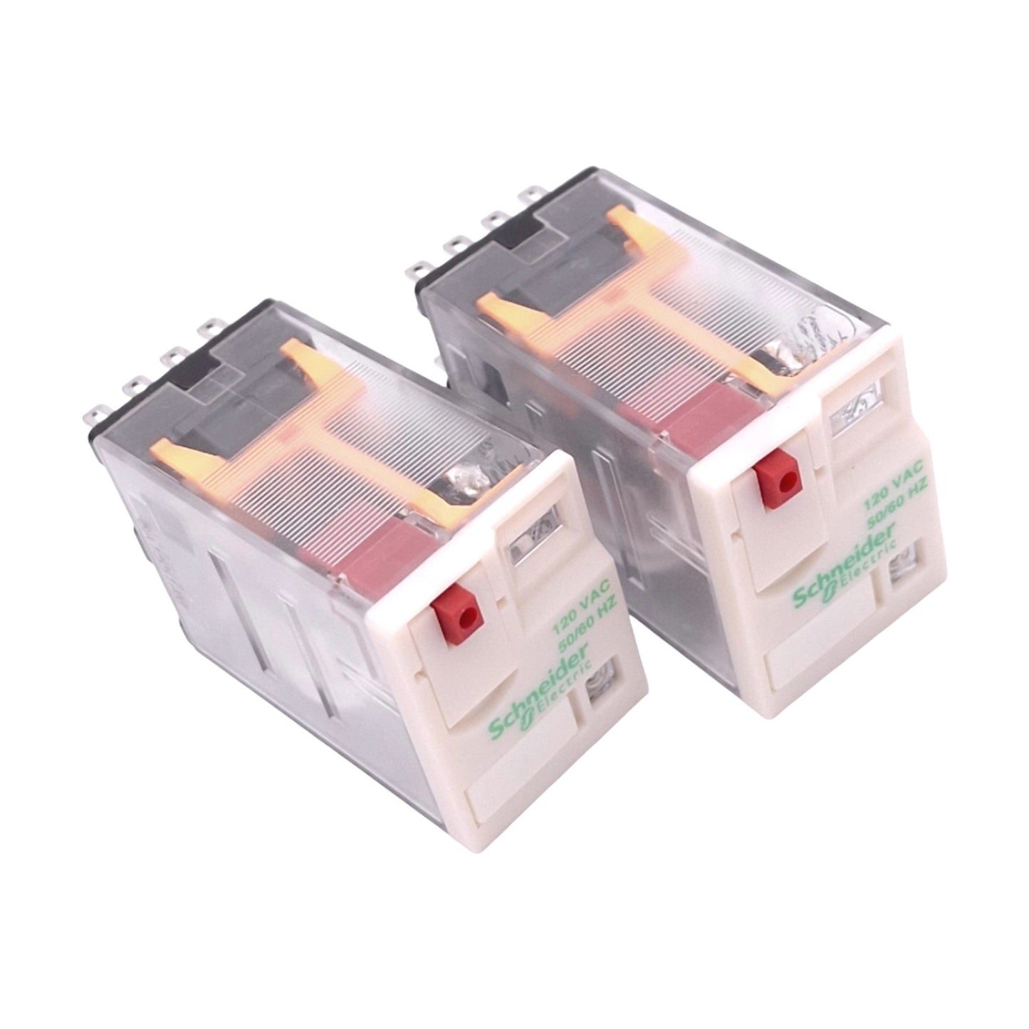 Used Lot of 2 Schneider RXM4GB2F7 Relays, 4PDT 14-Pin, 250VAC 3A Max, 120VAC Coil