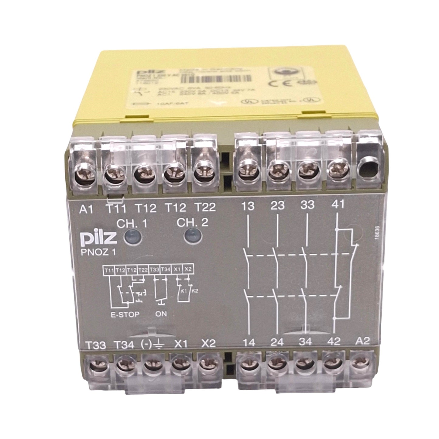 Used Pilz PNOZ1230VAC3S1O Safety Relay, 3NO 1NC, 8A Max, 230VAC In, DIN Rail