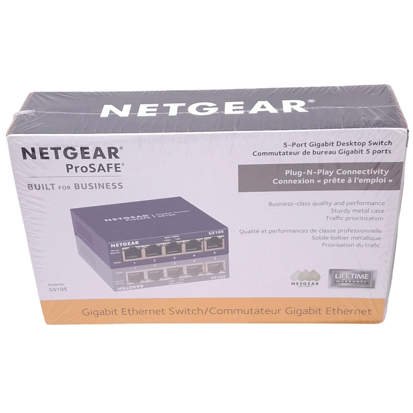 New Netgear GS105 ProSAFE Gigabit Switch, 5-Port RJ45, EtherNet, 12VDC 0.5A