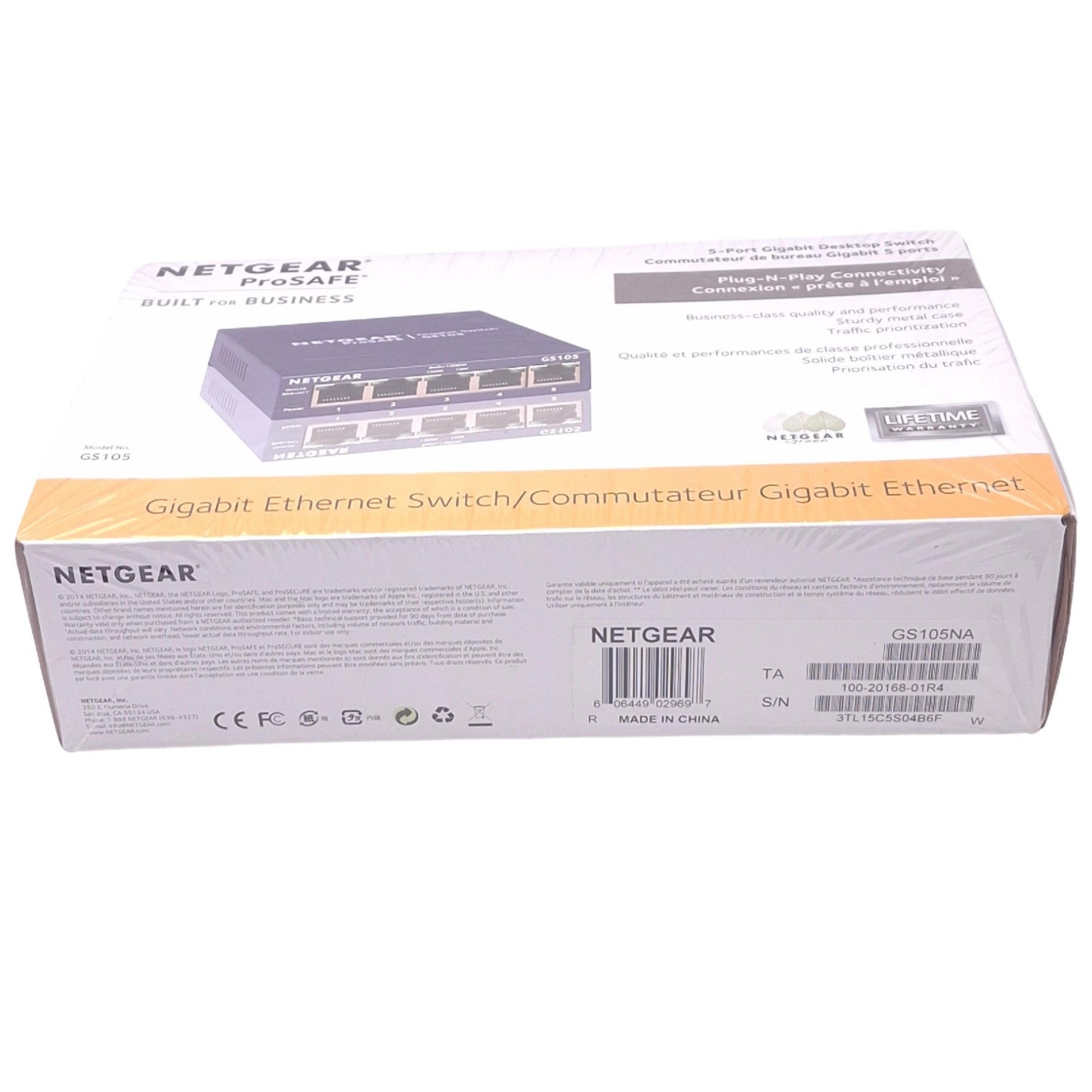 New Netgear GS105 ProSAFE Gigabit Switch, 5-Port RJ45, EtherNet, 12VDC 0.5A