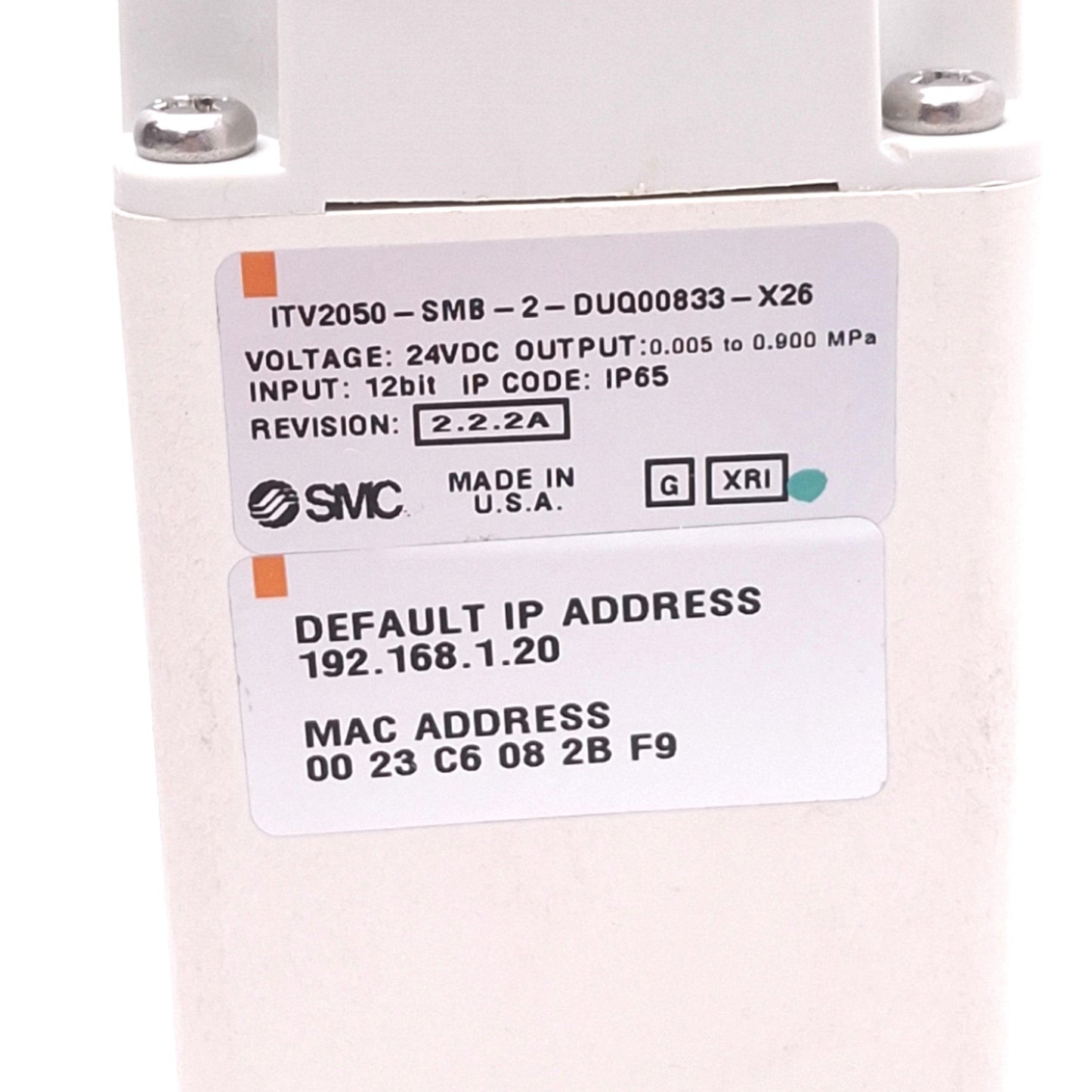 Used SMC ITV2050-SMB-2-DUQ00833-X26 Electro Pneumatic Regulator, 24VDC, 0.9MPa, RC1/4