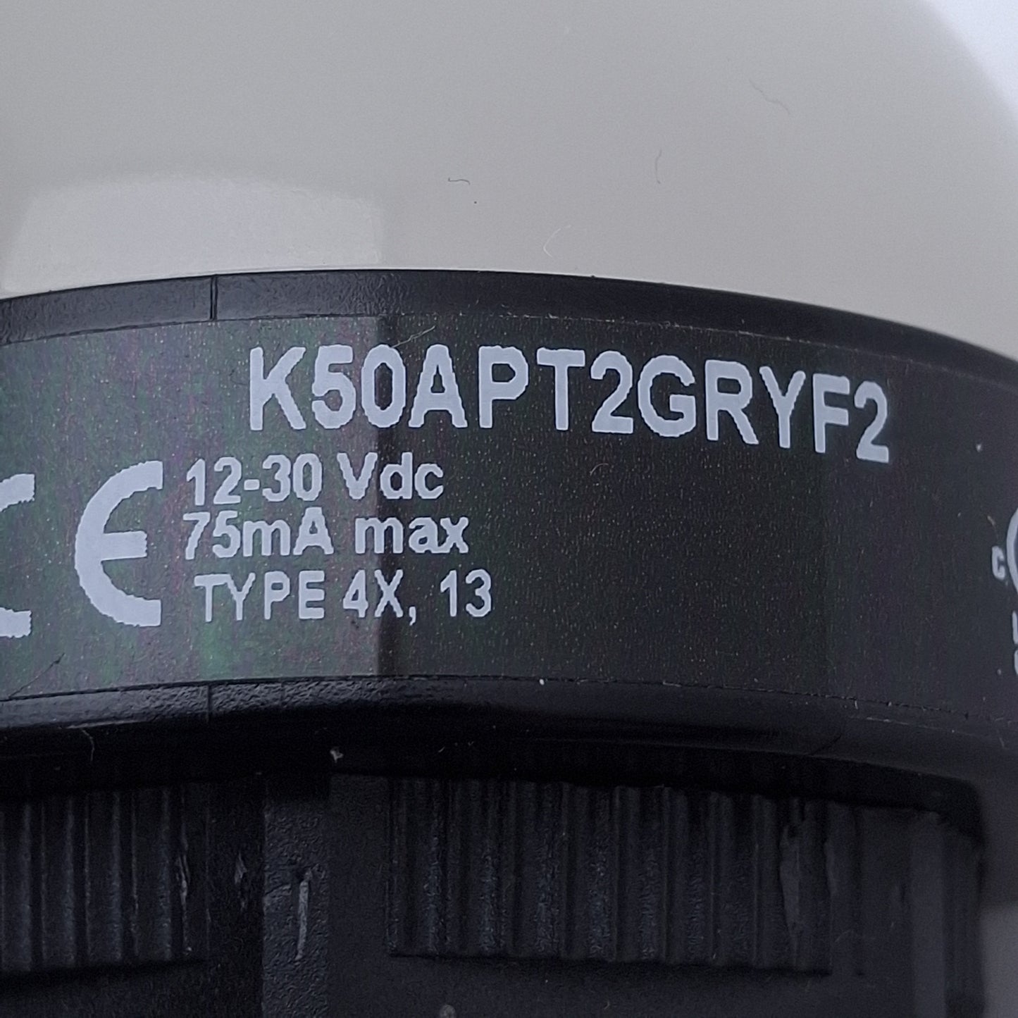 Used Banner K50APT2GRYF2 Illuminated Touch Button 12-30VDC, PNP, Yl Gr Rd, 1ft Cable