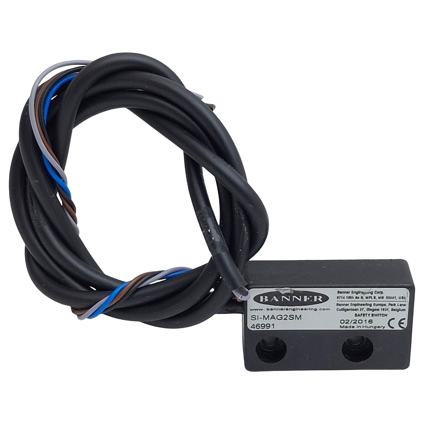 Used Banner SI-MAG2SM 46991 Magnetic Safety Switch 1NC/1NO, 3-14mm Range, 4-Wire Lead