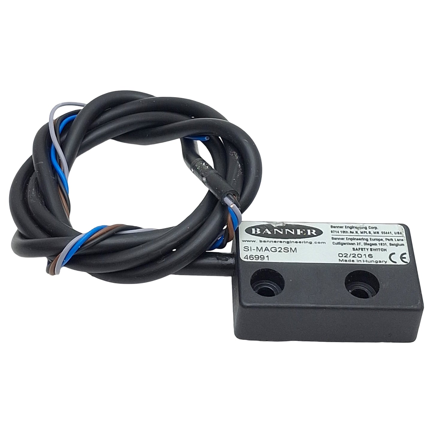 Used Banner SI-MAG2SM 46991 Magnetic Safety Switch 1NC/1NO, 3-14mm Range, 4-Wire Lead