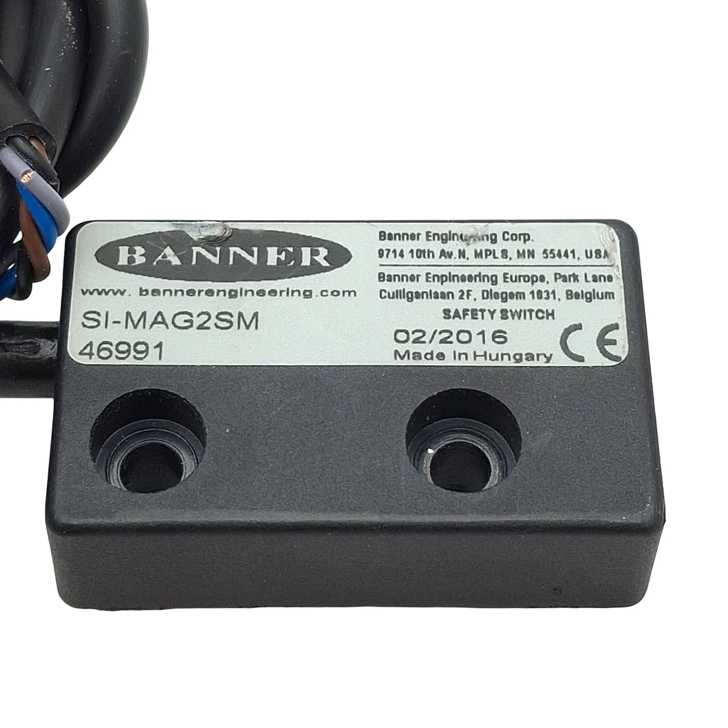 Used Banner SI-MAG2SM 46991 Magnetic Safety Switch 1NC/1NO, 3-14mm Range, 4-Wire Lead