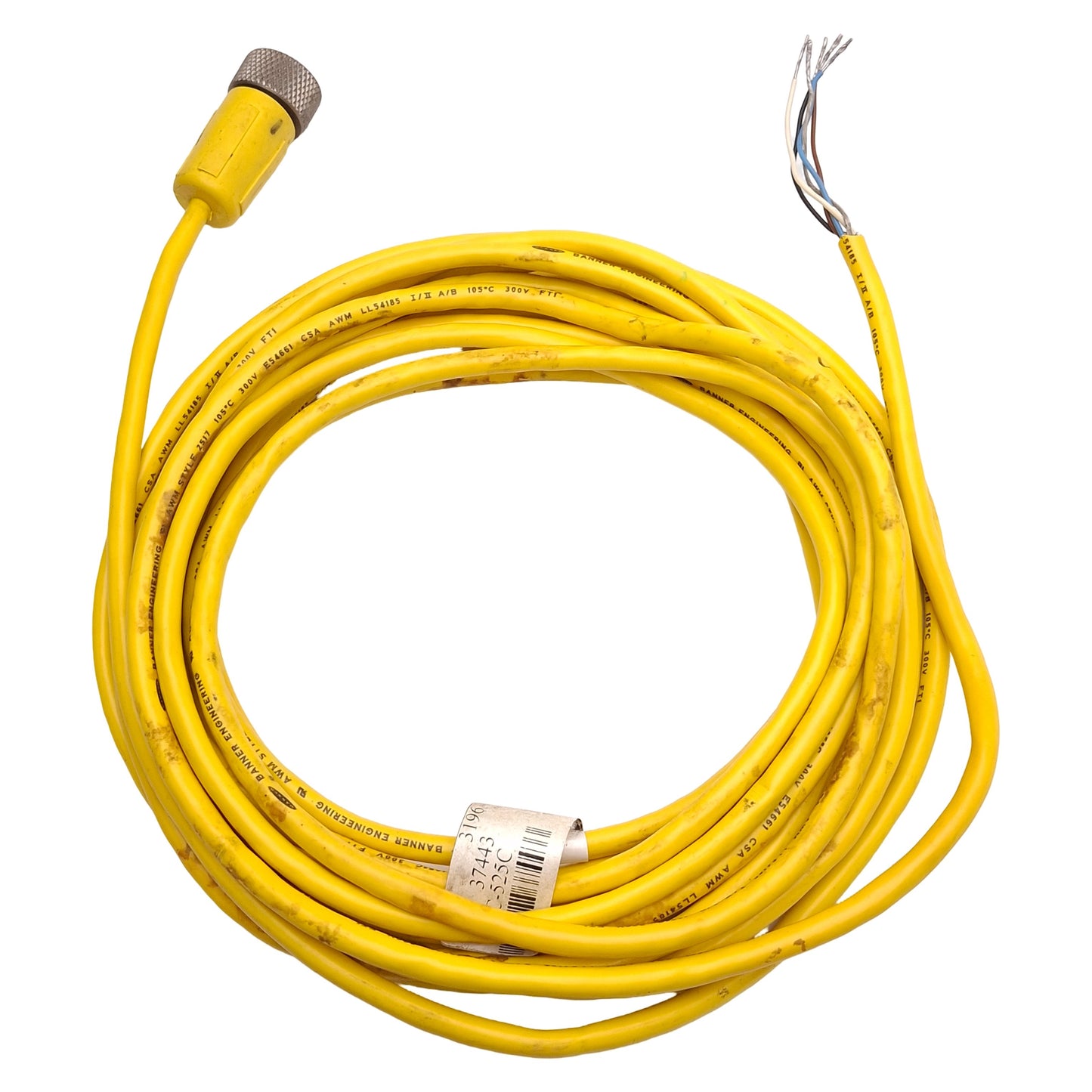 Used Banner QDC-525C 37443 Single Ended Cordset, 60VDC 5A, 7/8in 5-Pin Female, 7.5m
