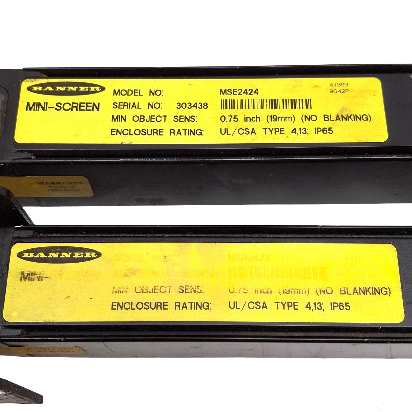 Used Banner MSR2424 / MSE2424 MINI-SCREEN Light Curtain, 24in, 30ft Range *Dirty*