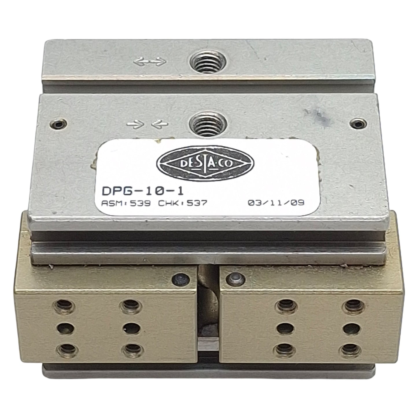 Used Destaco DPG-10-1 Parallel Gripper, ø0.688in Bore, 0.25in Stroke, 50lbf, 100psi