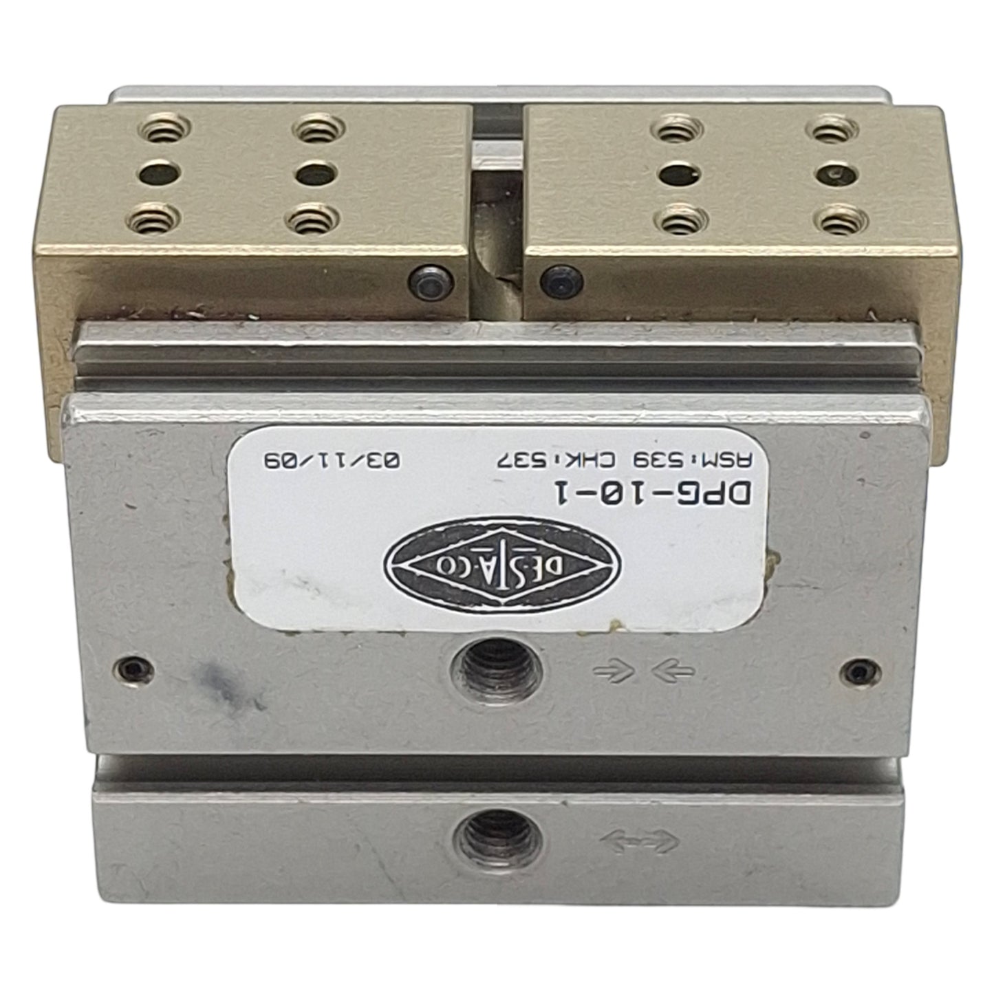 Used Destaco DPG-10-1 Parallel Gripper, ø0.688in Bore, 0.25in Stroke, 50lbf, 100psi