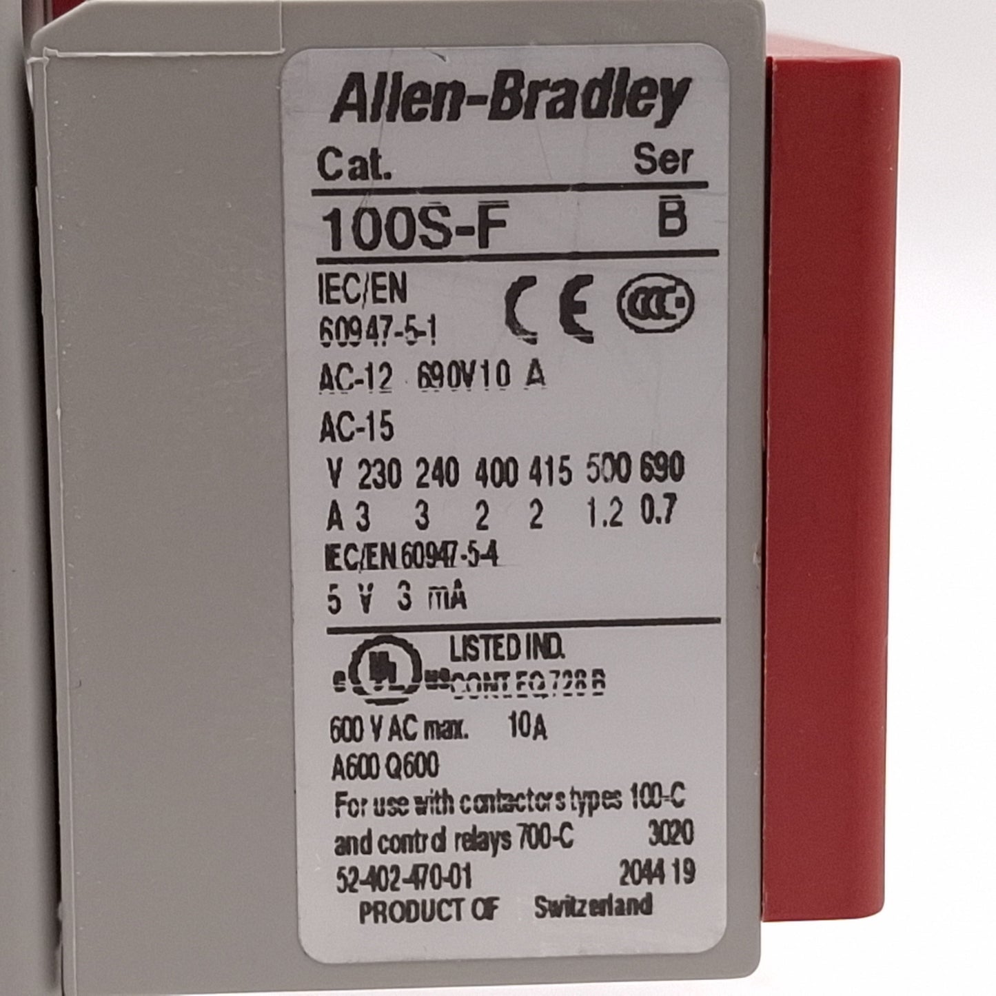 Used Allen Bradley 100S-C23EJ32BC Guardmaster Safety Contactor, 3NO+2NC, 24VDC Coil