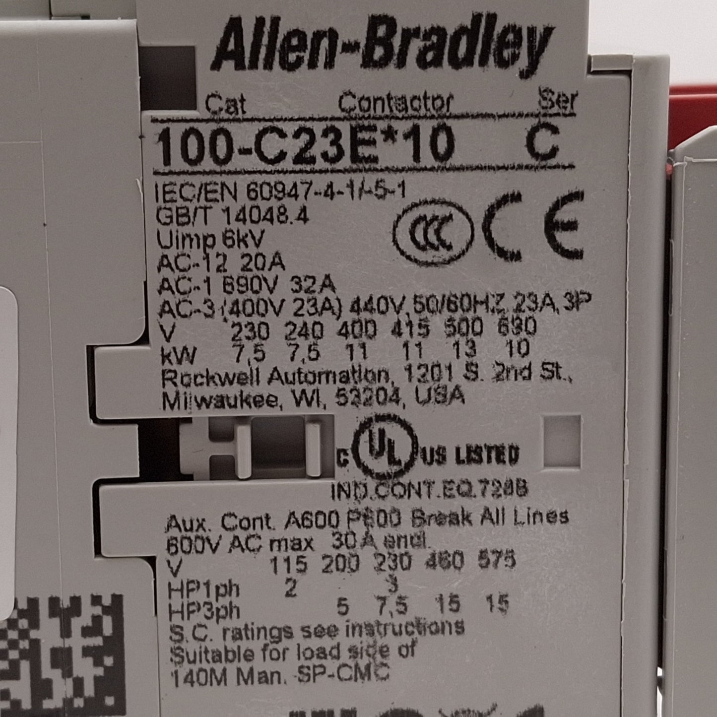 Used Allen Bradley 100S-C23EJ32BC Guardmaster Safety Contactor, 3NO+2NC, 24VDC Coil
