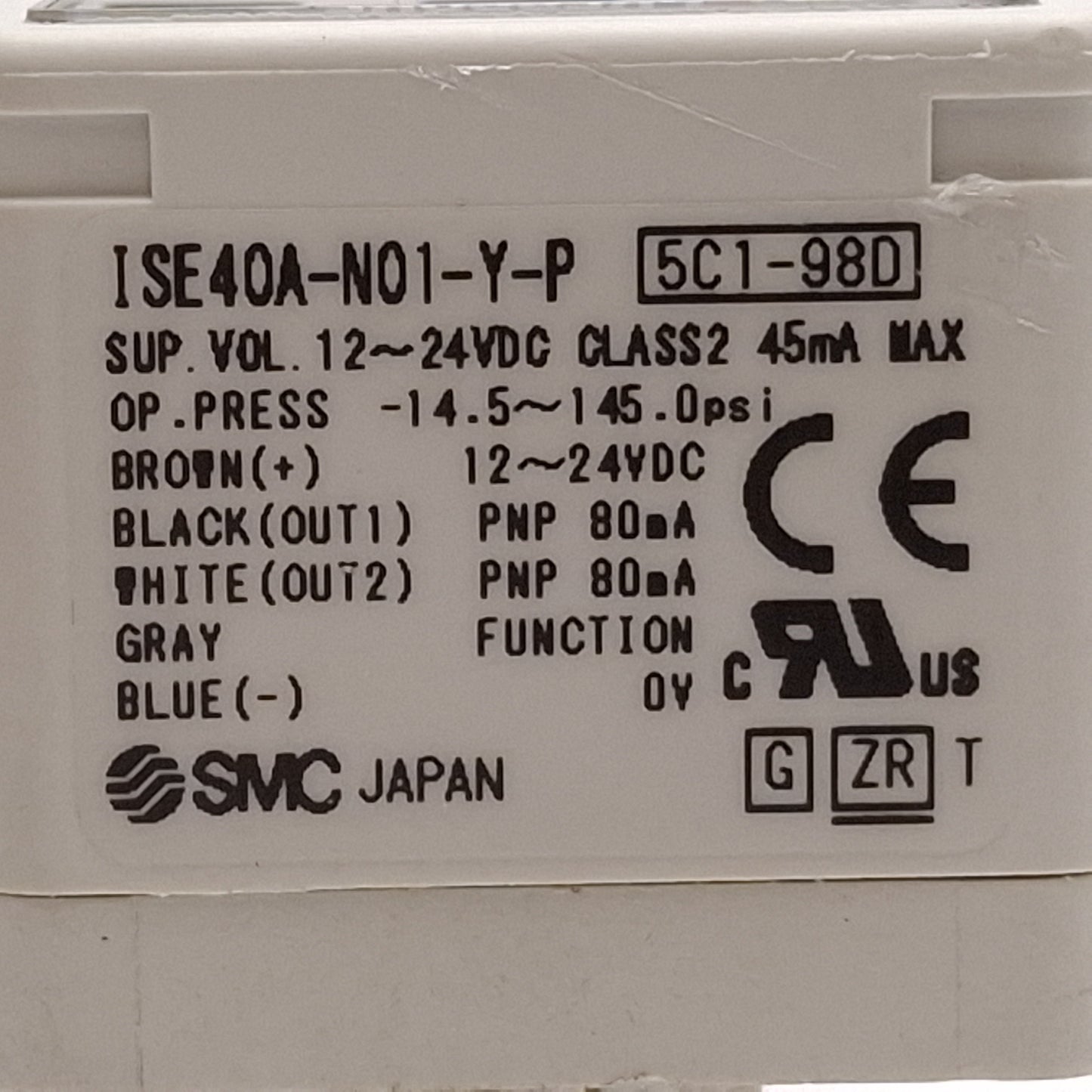 Used SMC ISE40A-N01-Y-P-X531 Digital Pressure Switch PNP, -14.5~145psi, M12 4-Pin
