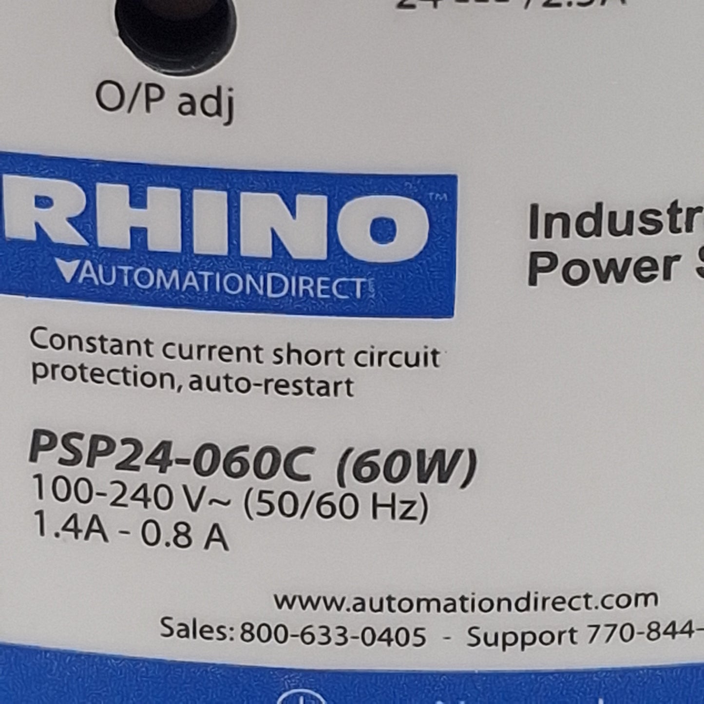 Used Automation Direct Rhino PSP24-060C Power Supply, 140-240VAC In, 2.5A 24VDC Out