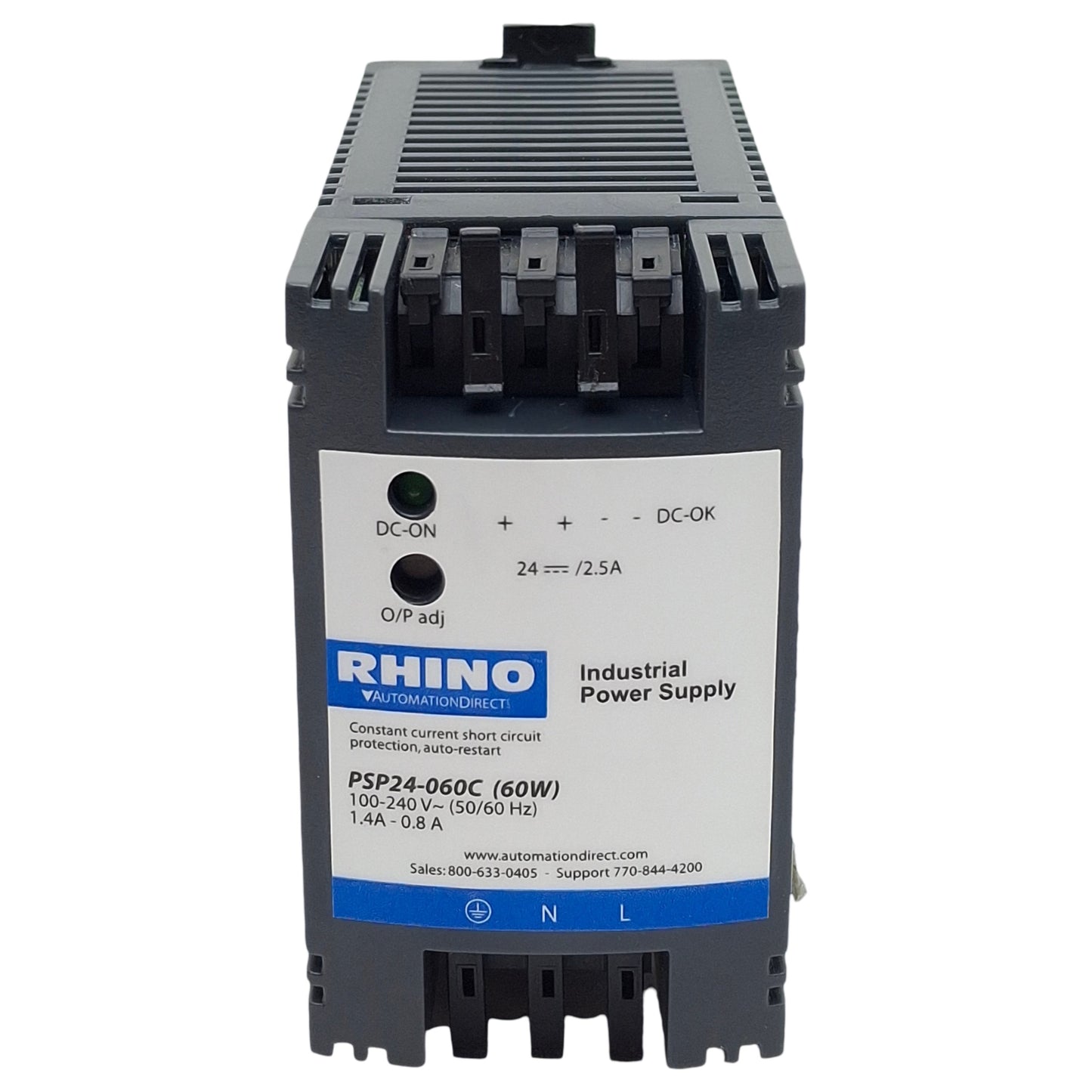 Used Automation Direct Rhino PSP24-060C Power Supply, 140-240VAC In, 2.5A 24VDC Out