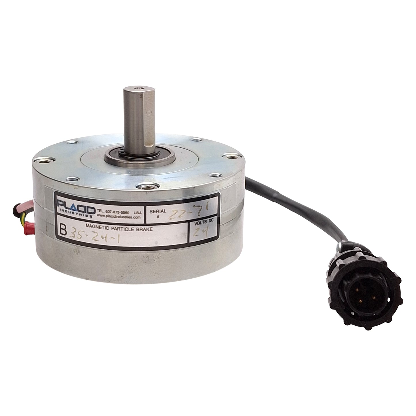 Used Placid B35-24-1 Magnetic Particle Brake, 0.6-35lb-in, ø1/2in Shaft, 24VDC