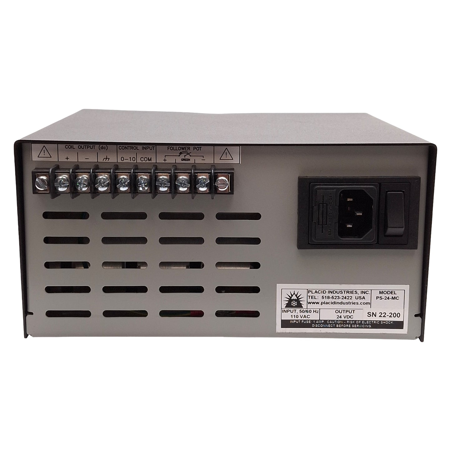 Used Placid PS-24-MC Constant Current Power Supply, 110VAC Input, 24VDC Output