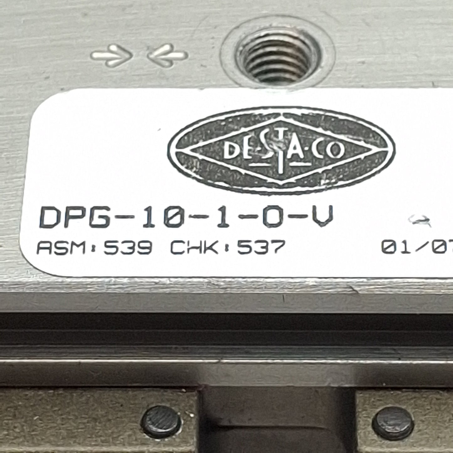 Used Destaco DPG-10-1-O-V Parallel Gripper, ø0.688" Bore, 0.25" Stroke, 50lbf, 100psi