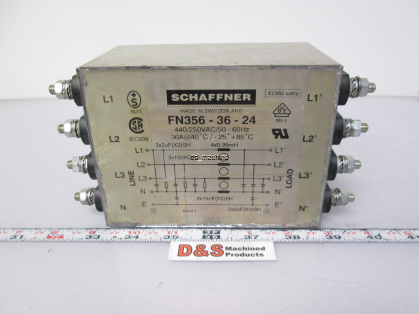 Used Schaffner FN356-36-24 Line Filter 3 Phase 440/250VAC 36A