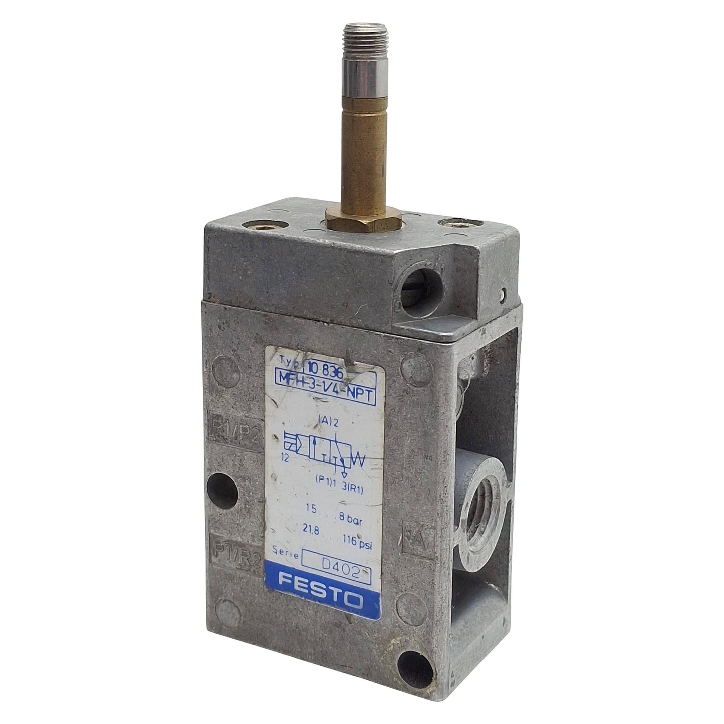 Used Festo MFH-3-1/4-NPT Solenoid Valve, 3/2-Way, 1/4in NPT, M5, 0.15-0.8MPa
