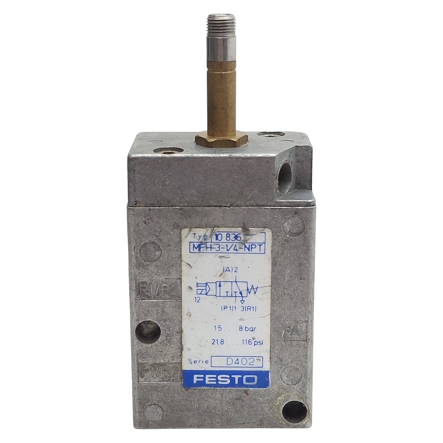 Used Festo MFH-3-1/4-NPT Solenoid Valve, 3/2-Way, 1/4in NPT, M5, 0.15-0.8MPa