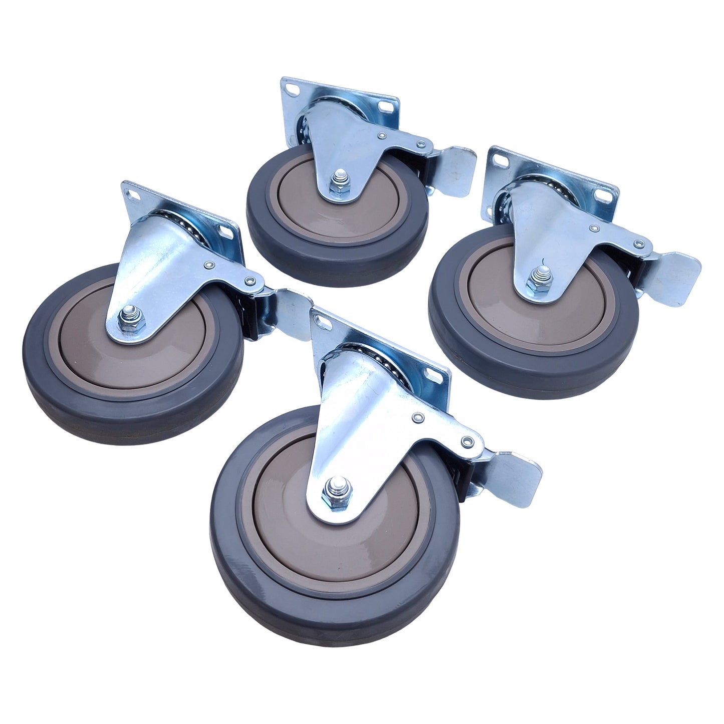 Used Lot of 4 Locking Swivel Caster ø5in Wheel, 1in Tread Width, 3.6in x 2.5in Plate