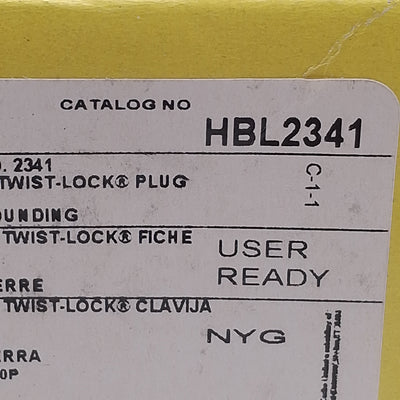 New Hubbell HBL2341 Twist-Lock Male Plug, 2-Pole 3-Wire, Rating: 20A 480VAC, L8-20P